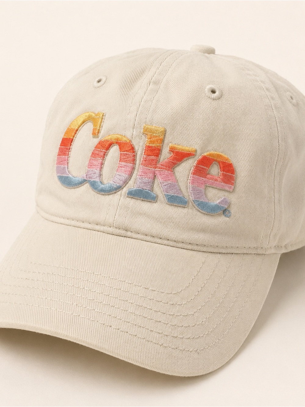 Cream 'Coke' Embroidered Baseball Cap